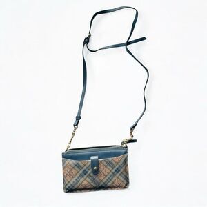 Nanette Lepore Blue Plaid Vegan Leather Card Wallet Organizer Crossbody